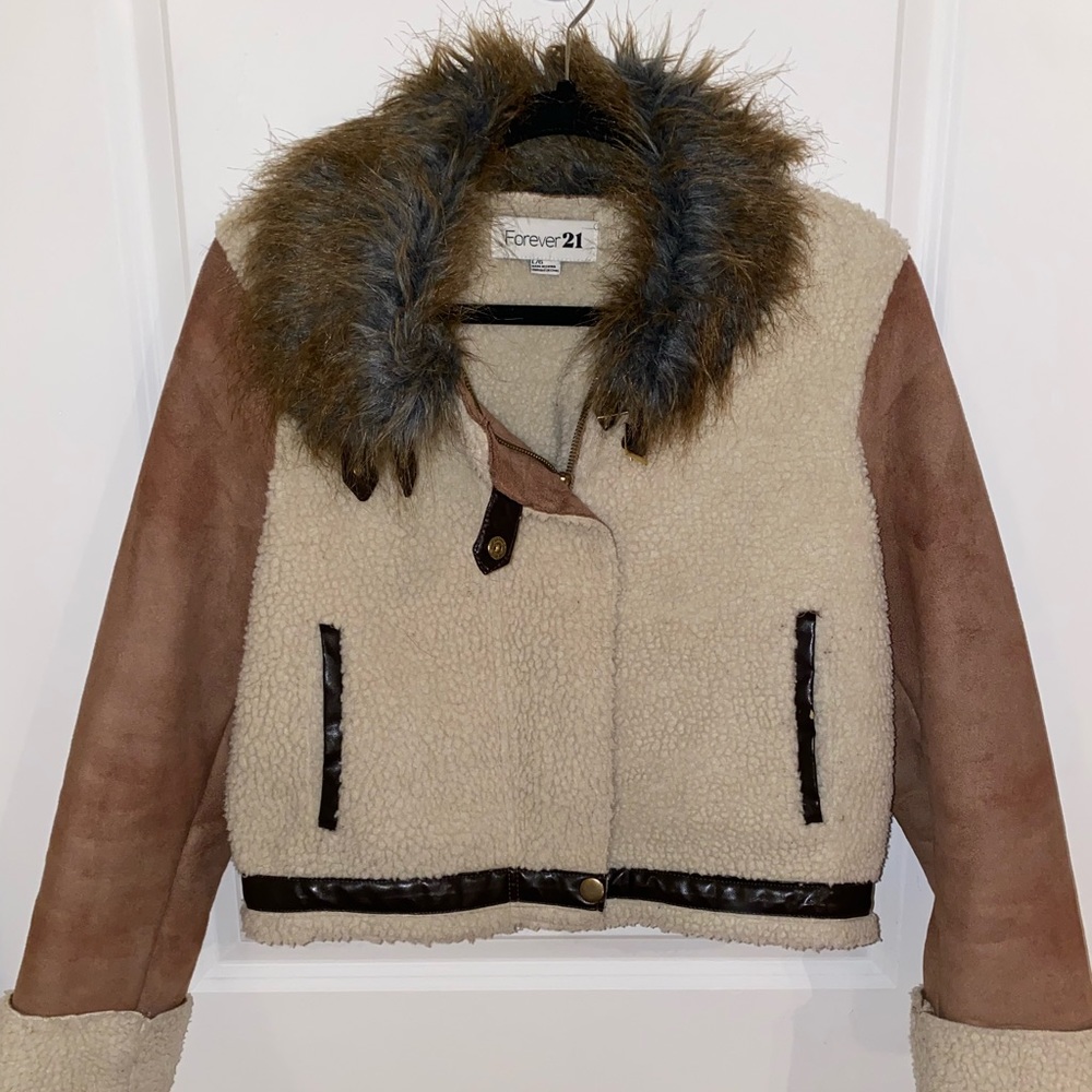 Cropped, Suede, Faux Fur Coat